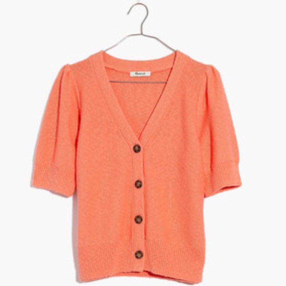 Madewell Short sleeve cardigan sweater in Electric Pink knit cotton Small